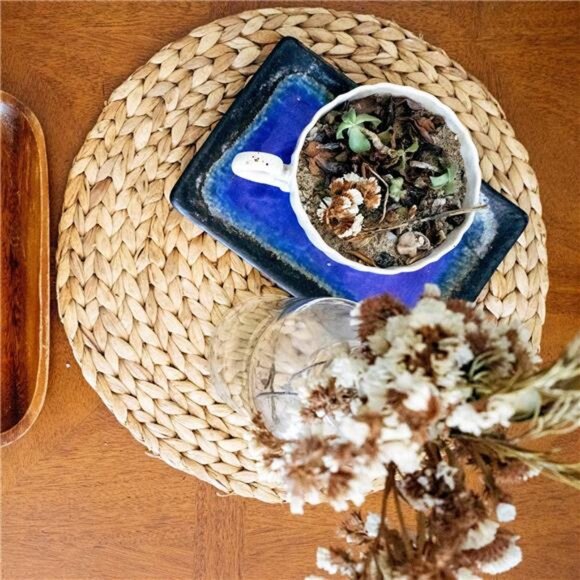 Woven Placemats Set of 10, Table Mats Set of 10, Water Hyacinth Round Placemats - Picture 2 of 8